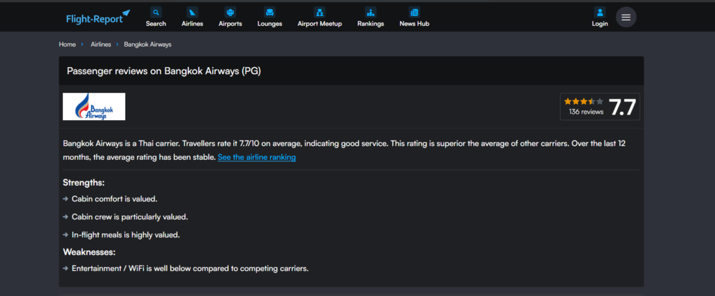 Bangkok Airways Flight Report Page