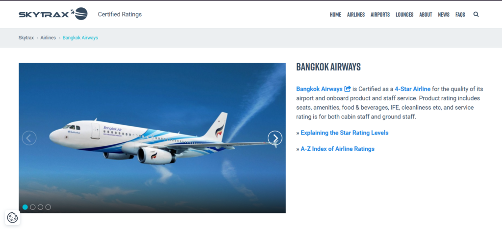 Bangkok Airways Skytrax Rating Page